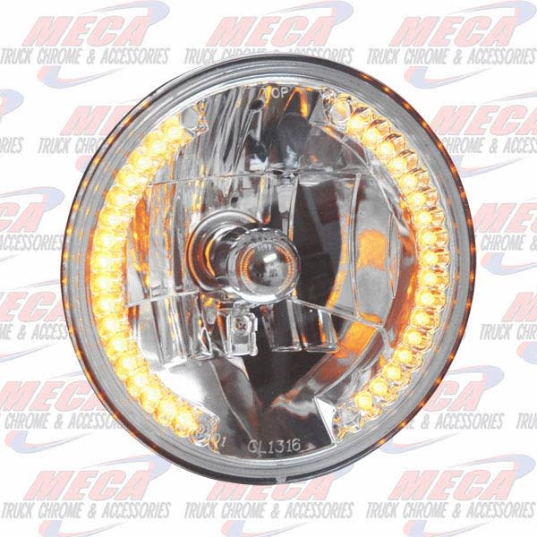 HEADLAMP LARGE CLEAR ROUND W/ AMBER LED'S  INSIDE