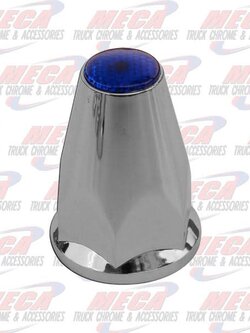 NUT COVER PUSH ON W/FLANGE 33MM FLAT TOP BLUE20/PK