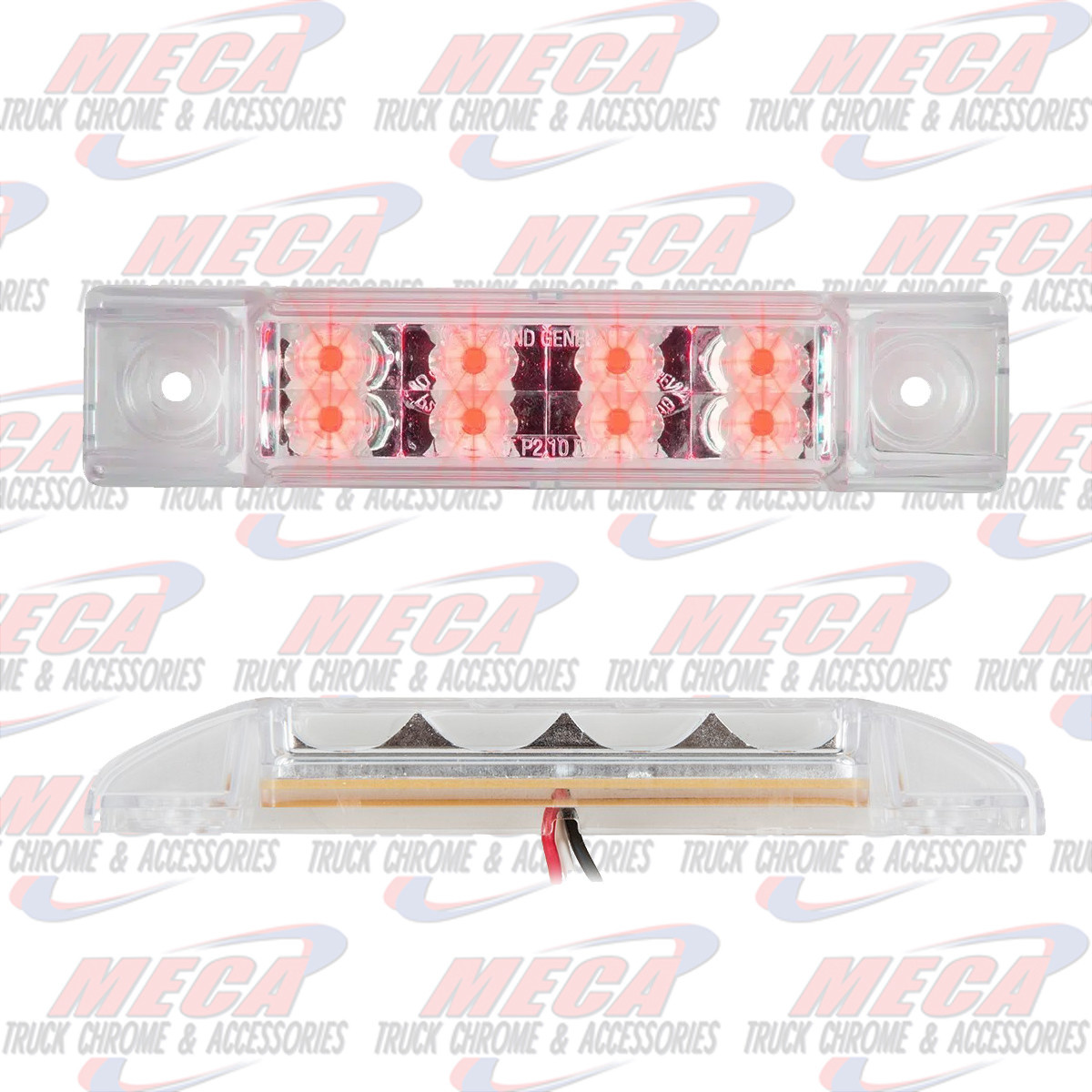 6"L RECT. PEARL RED/CLEAR 8 LED LIGHT, HIGH/LOW 3 WIRES