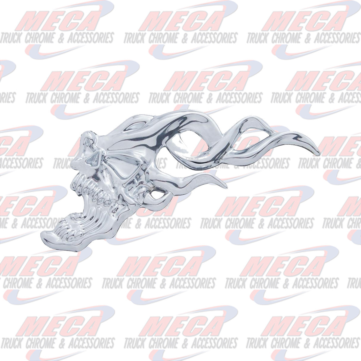 FLAMING SKULL ACCENT LEFT CHROME 2-7/8" x 7-1/4"