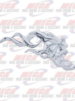 FLAMING SKULL ACCENT RIGHT CHROME 2-7/8" x 7-1/4"