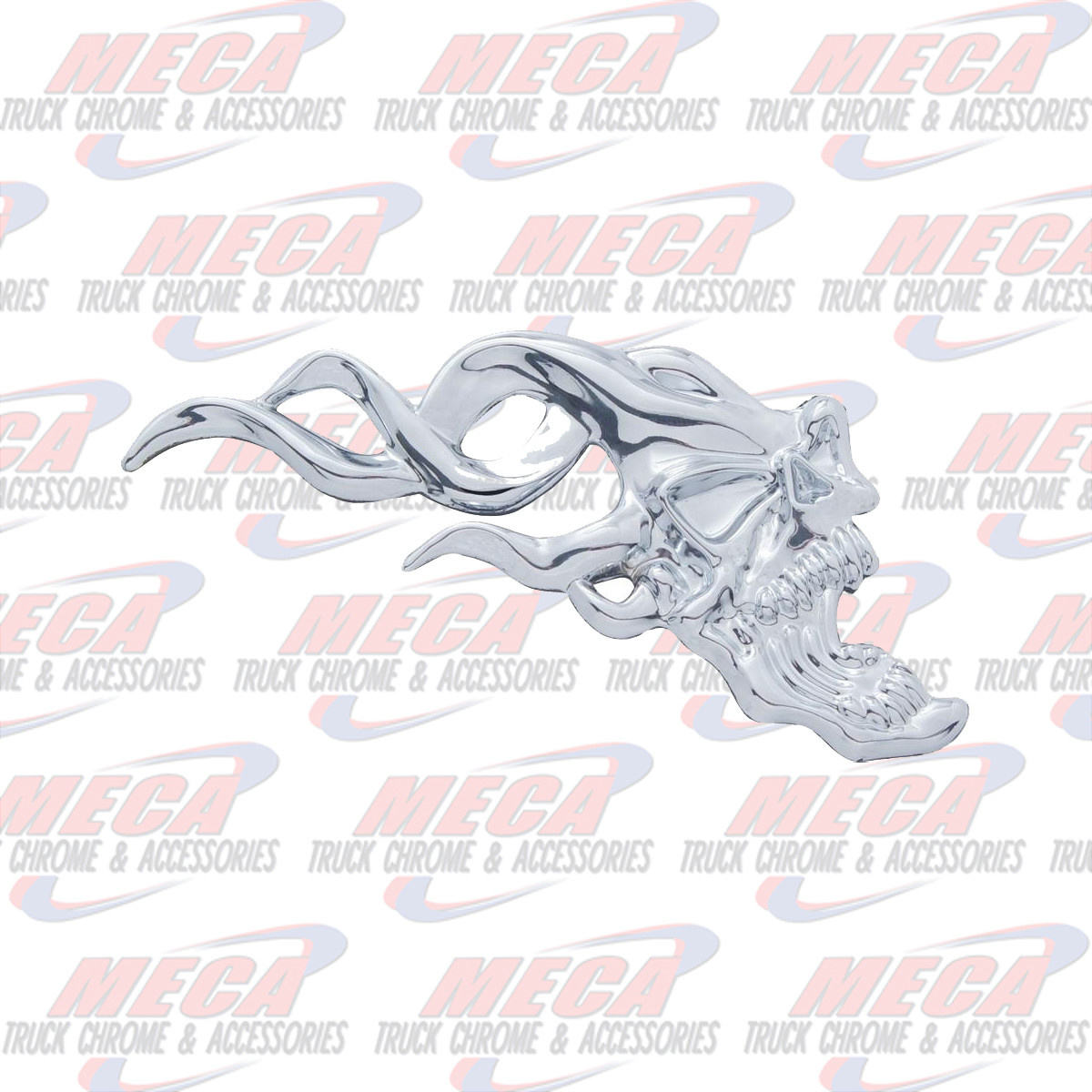 FLAMING SKULL ACCENT RIGHT CHROME 2-7/8" x 7-1/4"