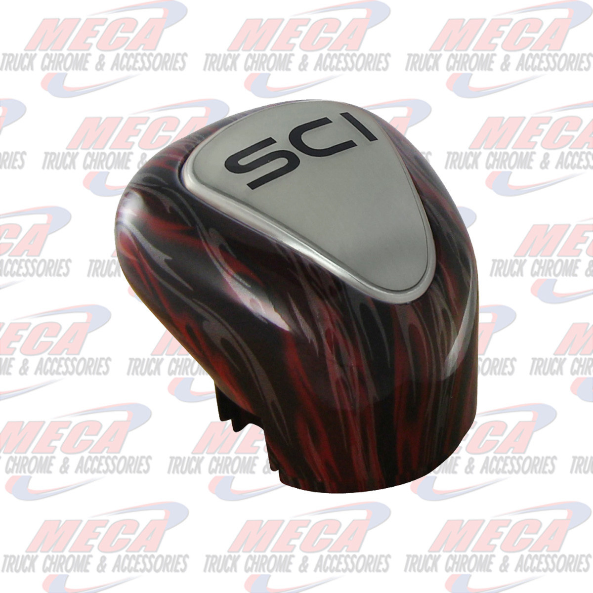 GEARSHIFT KNOB FLAMES BLK & SLVR / RED (13/18)