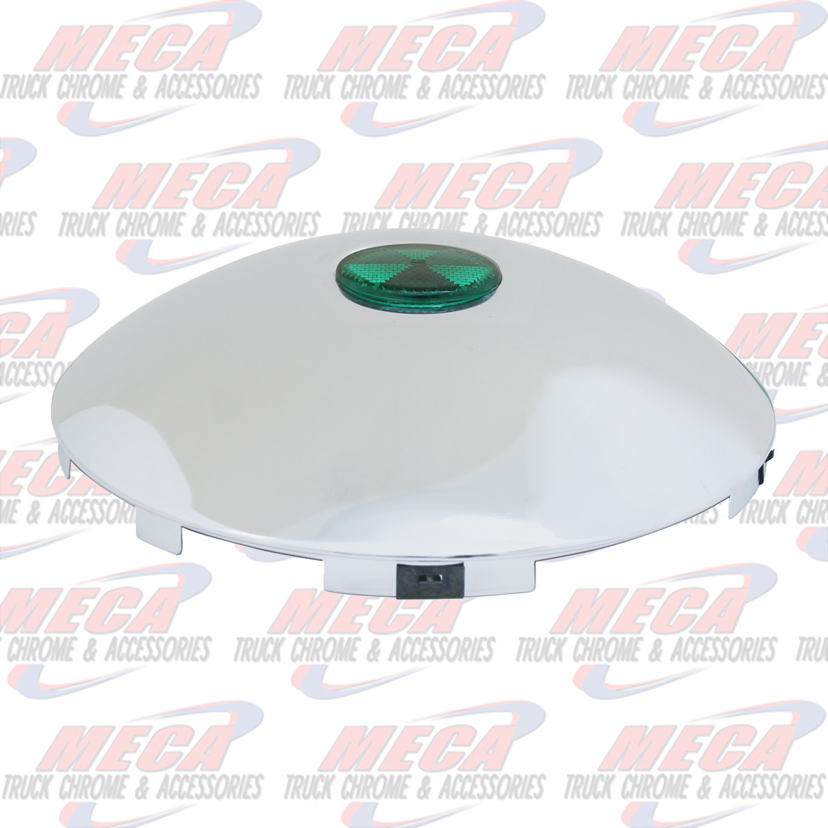 CR. UNIV. FRONT HUB CAP W/GREEN REF., 1" LIP, 6 NOTCHES