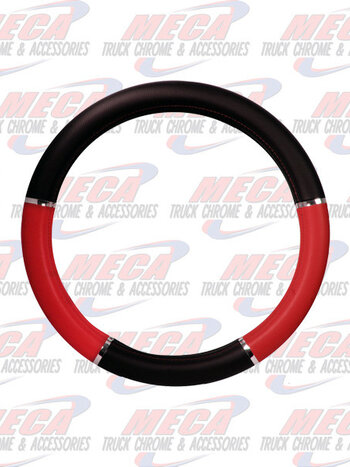 18" DELUXE STEERING WHEEL CVR BLACK & RED W/ CHROME TRIM