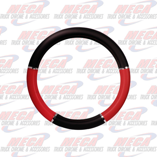 18" DELUXE STEERING WHEEL CVR BLACK & RED W/ CHROME TRIM