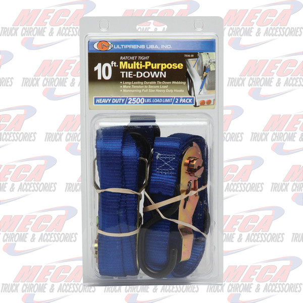 RATCHET STRAP 10ft W/VINYL COATED S HOOKS 2 PACK