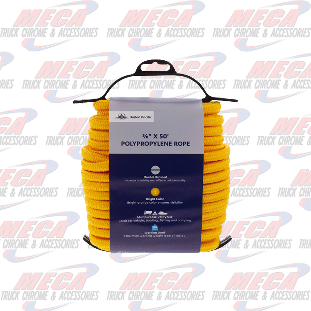 ROPE BRAIDED 3/8" X 50' POLYPROPYLENE ROPE, WORKING LOAD 186LBS, BREAKING STRENGTH 557LBS