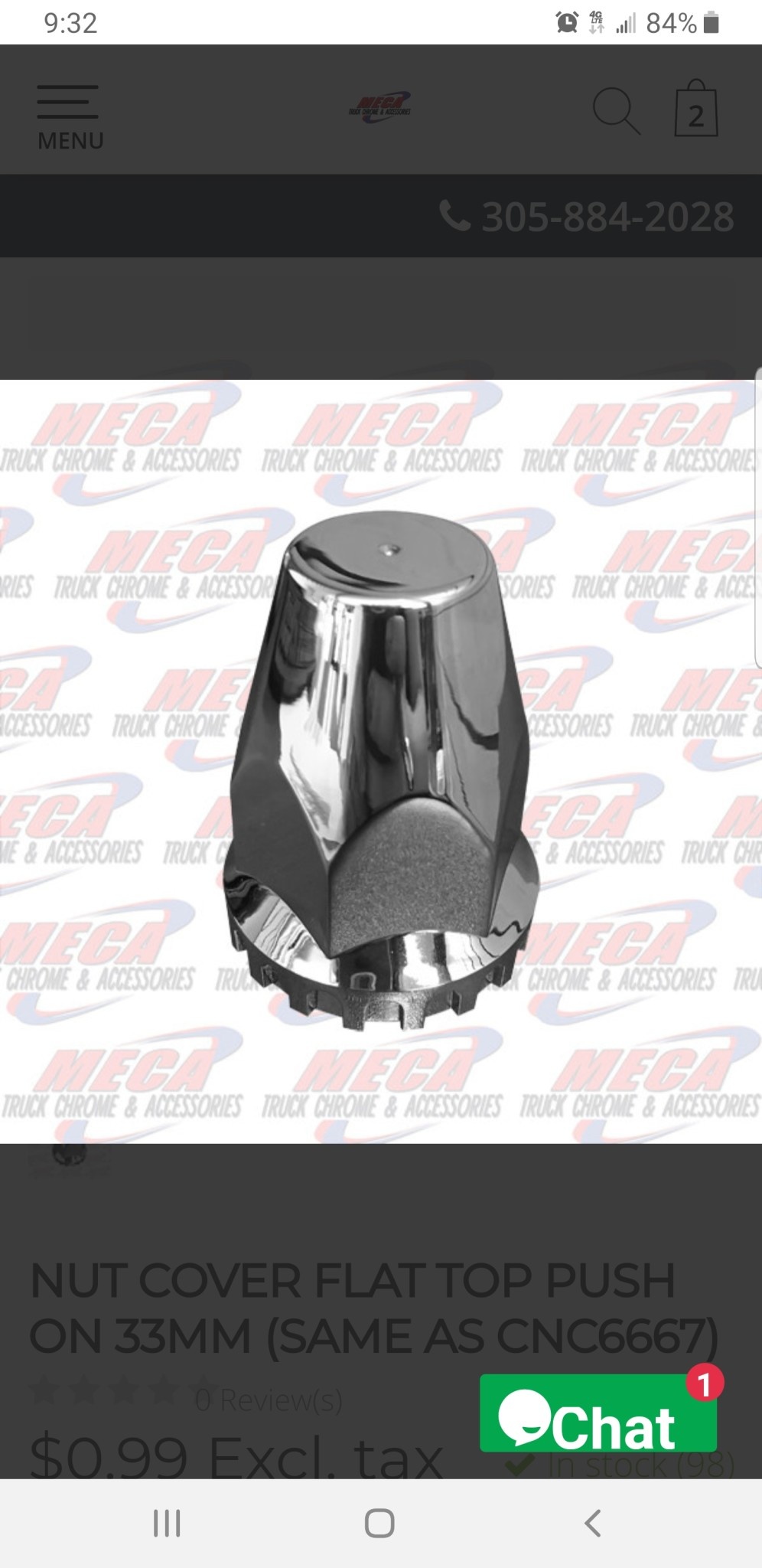 *** Do Not Order on POs *** NUT COVER FLAT TOP THREADED 33MM EACH (10PACK)