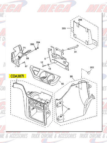 BOTTOM ASHTRAY & GARBAGE CAN COVER PANEL SKELETON FREIGHTLINER CENTURY & COLUMBIA