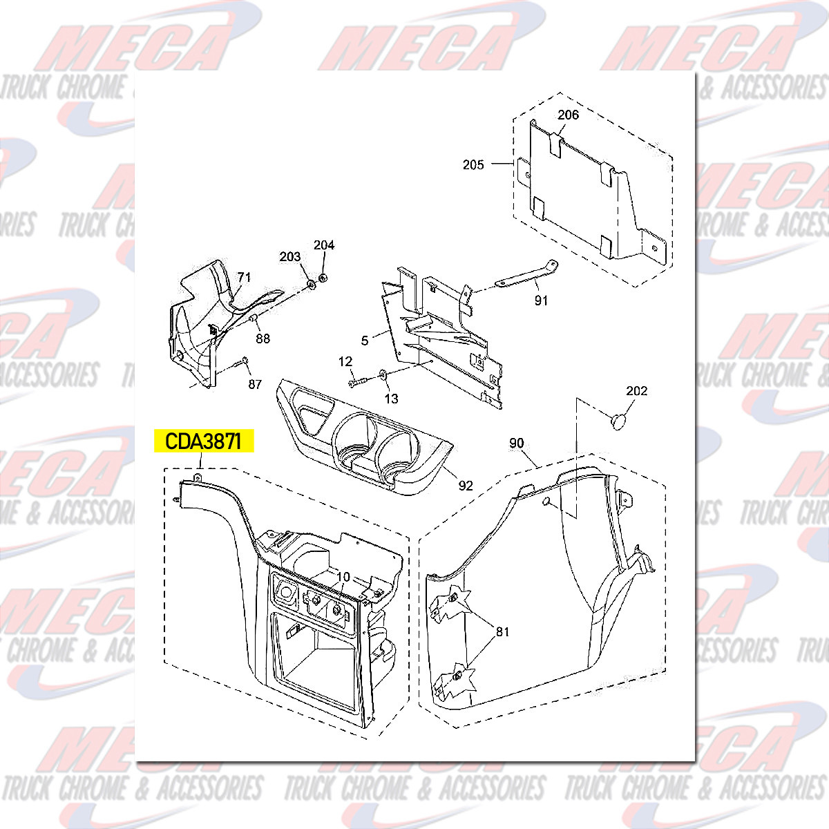 BOTTOM ASHTRAY & GARBAGE CAN COVER PANEL SKELETON FREIGHTLINER CENTURY & COLUMBIA