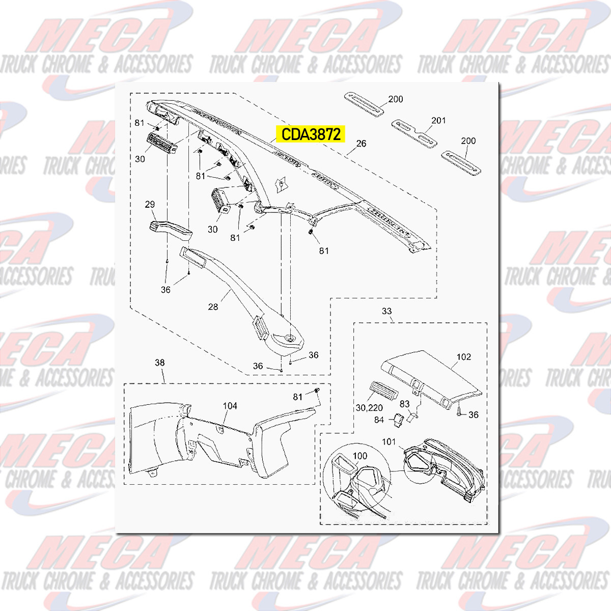 TOP OF DASH DRIVER SIDE COVER PANEL SKELETON FREIGHTLINER CENTURY & COLUMBIA