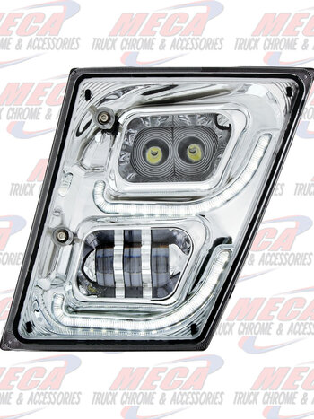 (CBOX) CHROME HIGH POWER LED FOG LIGHT SLANTED WITH LED DAYTIME RUNNING LIGHT & LED POSITION LIGHT FOR 2013-2017 VOLVO VN/VNL - DRIVER