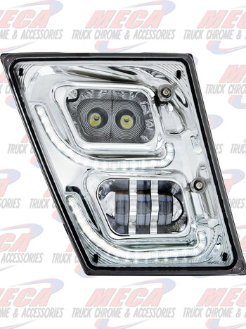 (CBOX) CHROME HIGH POWER LED FOG LIGHT SLANTED WITH LED DAYTIME RUNNING LIGHT & LED POSITION LIGHT FOR 2013-2017 VOLVO VN/VNL - PASSENGER