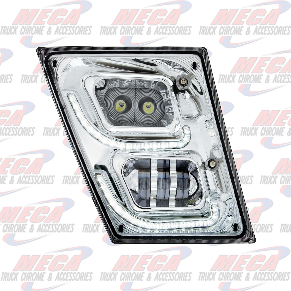 (CBOX) CHROME HIGH POWER LED FOG LIGHT SLANTED WITH LED DAYTIME RUNNING LIGHT & LED POSITION LIGHT FOR 2013-2017 VOLVO VN/VNL - PASSENGER