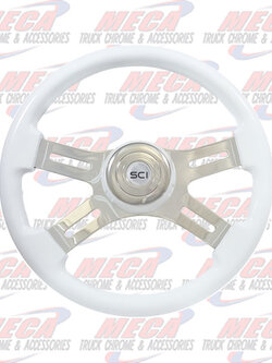 STEERING WHEEL 16'' ECO WHITE W/ CHROME BEZEL & HUB