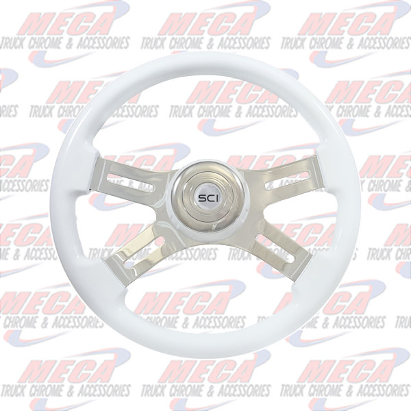 STEERING WHEEL 16'' ECO WHITE W/ CHROME BEZEL & HUB