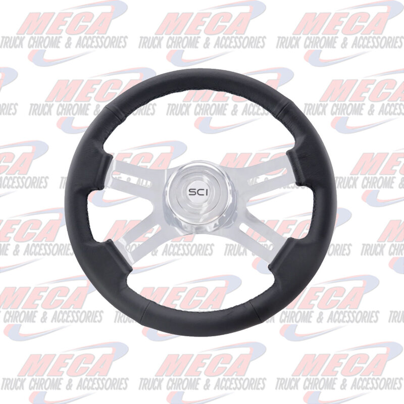 STEERING WHEEL 16" CLASSIC BLACK LEATHER 4 CHROME SPOKE