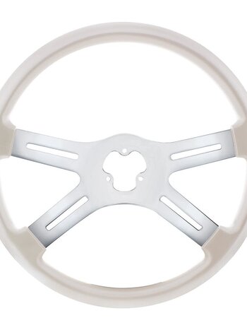 STEERING WHEEL 18" PEARL WHITE 4 SPOKE W/ RECT HOLES UA (HORN BUTTON & BEZEL SOLD SEPARATELY)