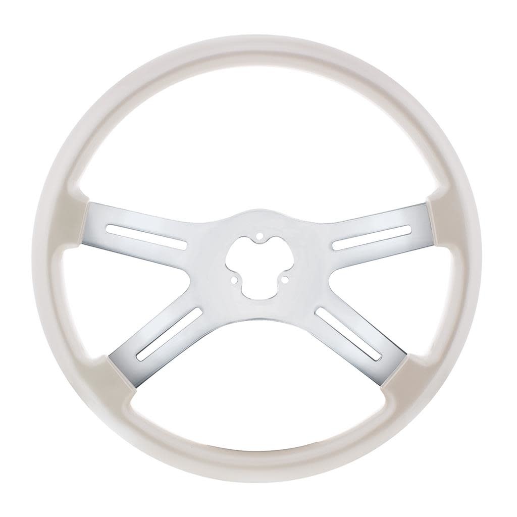 STEERING WHEEL 18" PEARL WHITE 4 SPOKE W/ RECT HOLES UA (HORN BUTTON & BEZEL SOLD SEPARATELY)