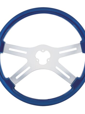 STEERING WHEEL 18" BLUE 4 SPOKE W/ RECT HOLES UA (HORN BUTTON & BEZEL SOLD SEPARATELY)