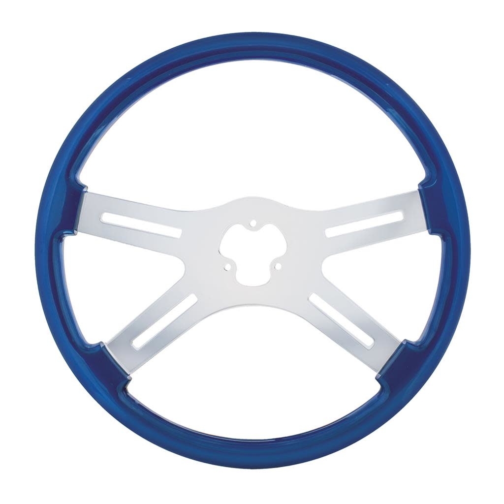 STEERING WHEEL 18" BLUE 4 SPOKE W/ RECT HOLES UA (HORN BUTTON & BEZEL SOLD SEPARATELY)