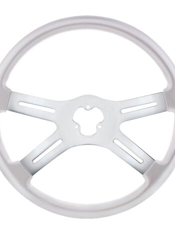 STEERING WHEEL 18" LIQUID SILVER 4 SPOKE W/ RECT HOLES UA (HORN BUTTON & BEZEL SOLD SEPARATELY)