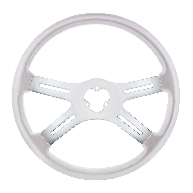 STEERING WHEEL 18" LIQUID SILVER 4 SPOKE W/ RECT HOLES UA (HORN BUTTON & BEZEL SOLD SEPARATELY)