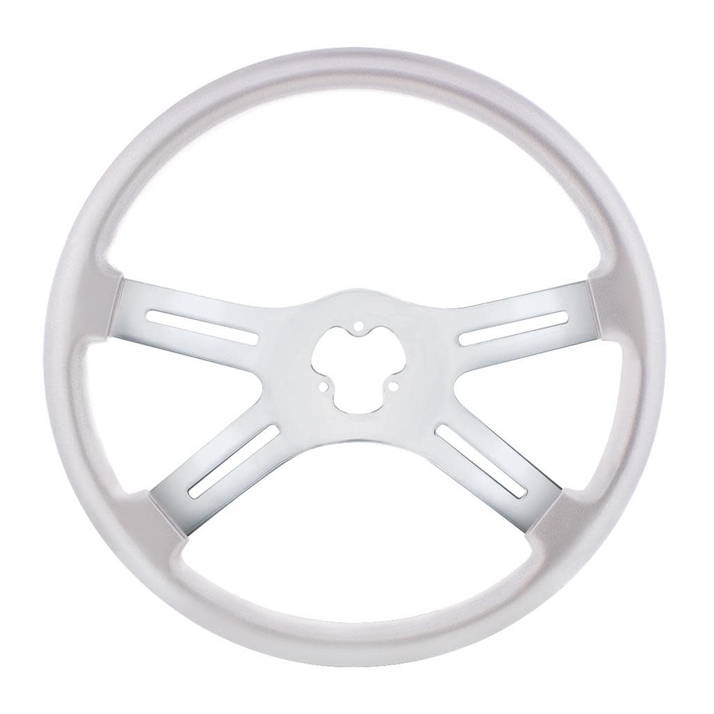 STEERING WHEEL 18" LIQUID SILVER 4 SPOKE W/ RECT HOLES UA (HORN BUTTON & BEZEL SOLD SEPARATELY)