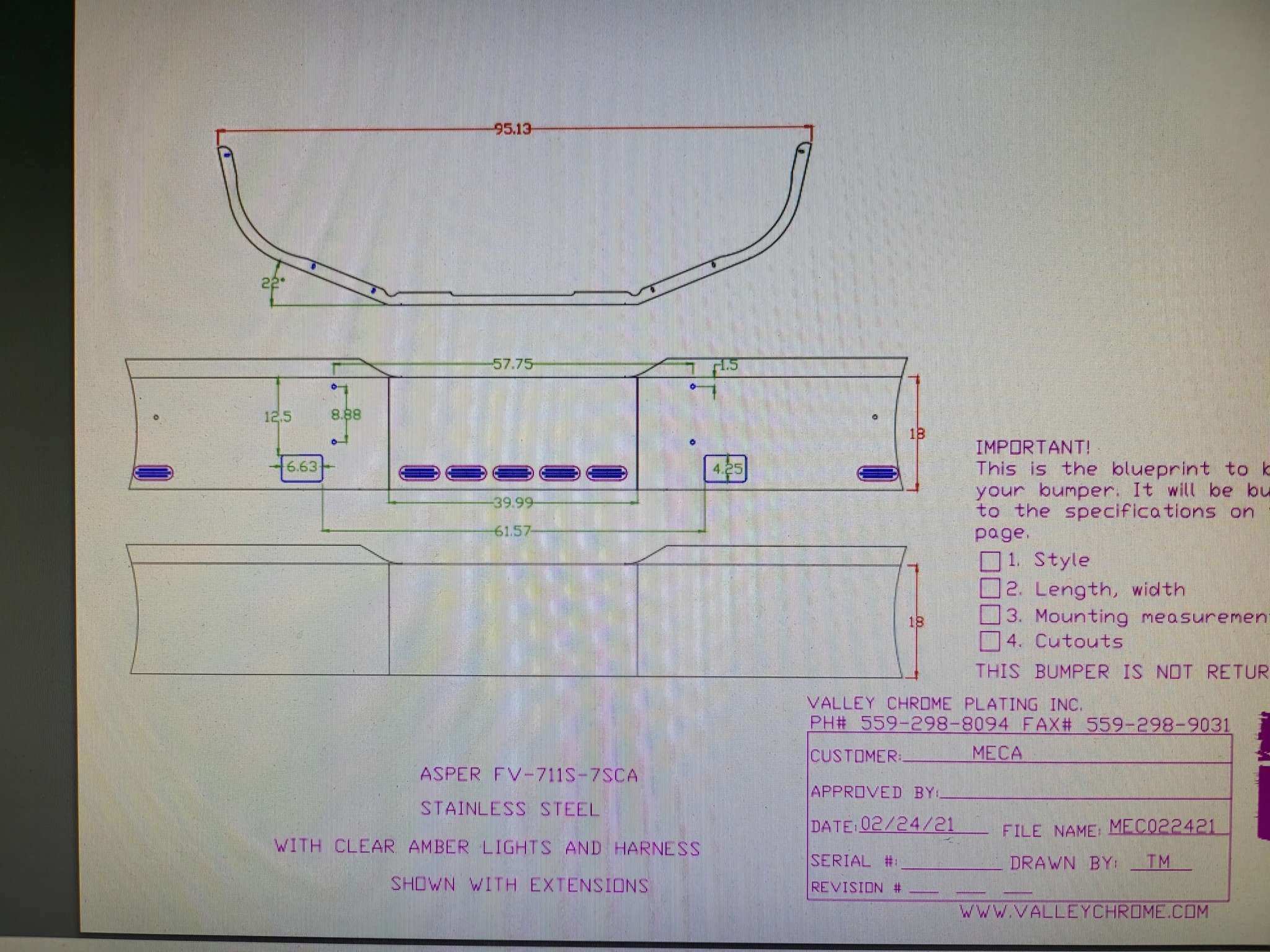 VALLEY CHROME BUMPER KW T680 S/S 18'' W/ FOG LIGHT HOLES & 7 BB LIGHTS