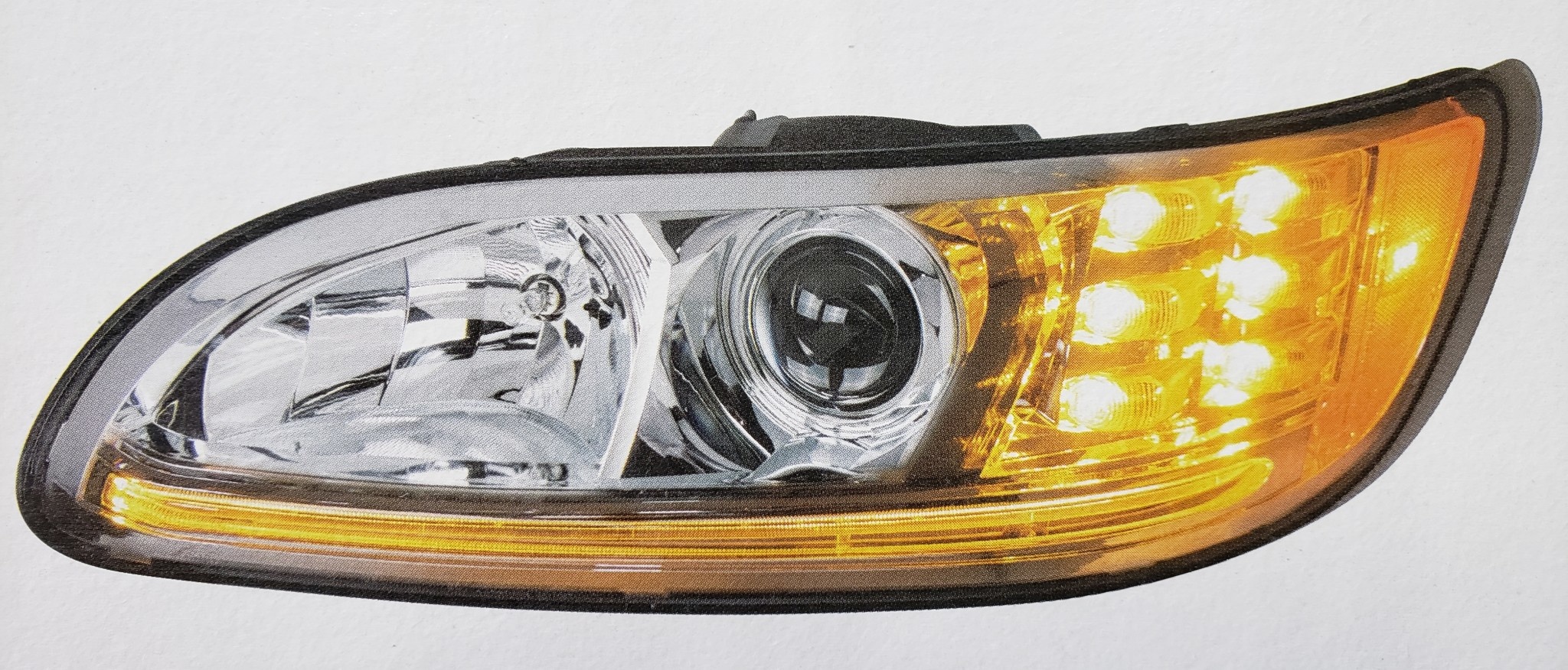 (CBOX) CHROME PROJECTION HEADLIGHT WITH LED POSITION LIGHT & LED TURN SIGNAL 2005-2015 PB 386, 1999-2010 PB 387, 382/384/386/387 - DRIVER