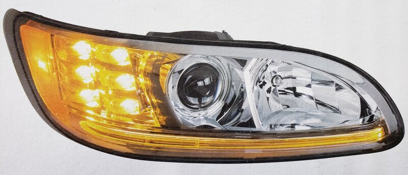 UNITED PACIFIC (CBOX) CHROME PROJECTION HEADLIGHT WITH LED POSITION LIGHT & LED TURN SIGNAL 2005-2015 PB 386, 1999-2010 PB 387, 382/384/386/387 - PASSENGER