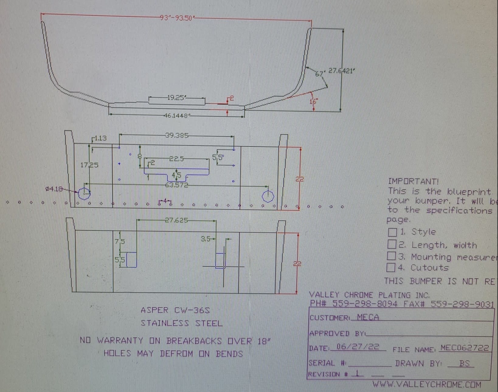 VALLEY CHROME BUMPER 22'' CENTURY 2005-07 & COLUMBIA 2004-07 S/S W/ 30 - 3/4" HOLES, TOW, -WA STYLE W/ ROUND FOG LIKE COB- SERIES