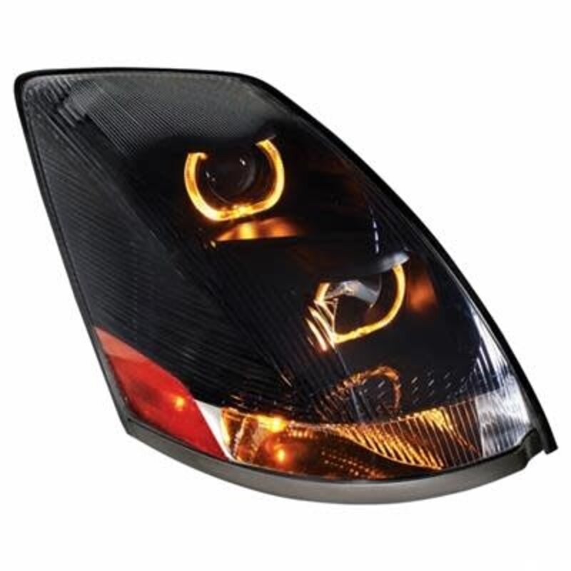 (CBOX)"BLACKOUT" 2004+ VOLVO VN/VNL PROJECTION HEADLIGHT WITH DUAL FUNCTION AMBER LED LIGHT BAR - PASSENGER
