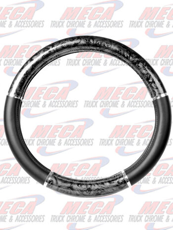 STEERING WHEEL COVER 18" BLACK WOOD & CHROME TRIM