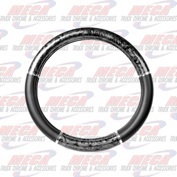 STEERING WHEEL COVER 18" BLACK WOOD & CHROME TRIM