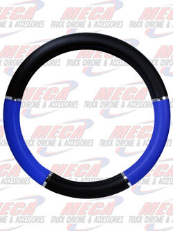 18" DELUXE STEERING WHEEL COVER BLACK & BLUE W/ CHROME TRIM
