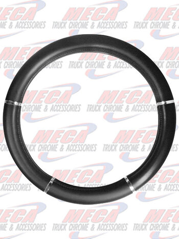 STEERING WHEEL COVER 18" BLACK W/ CHROME STITCHING