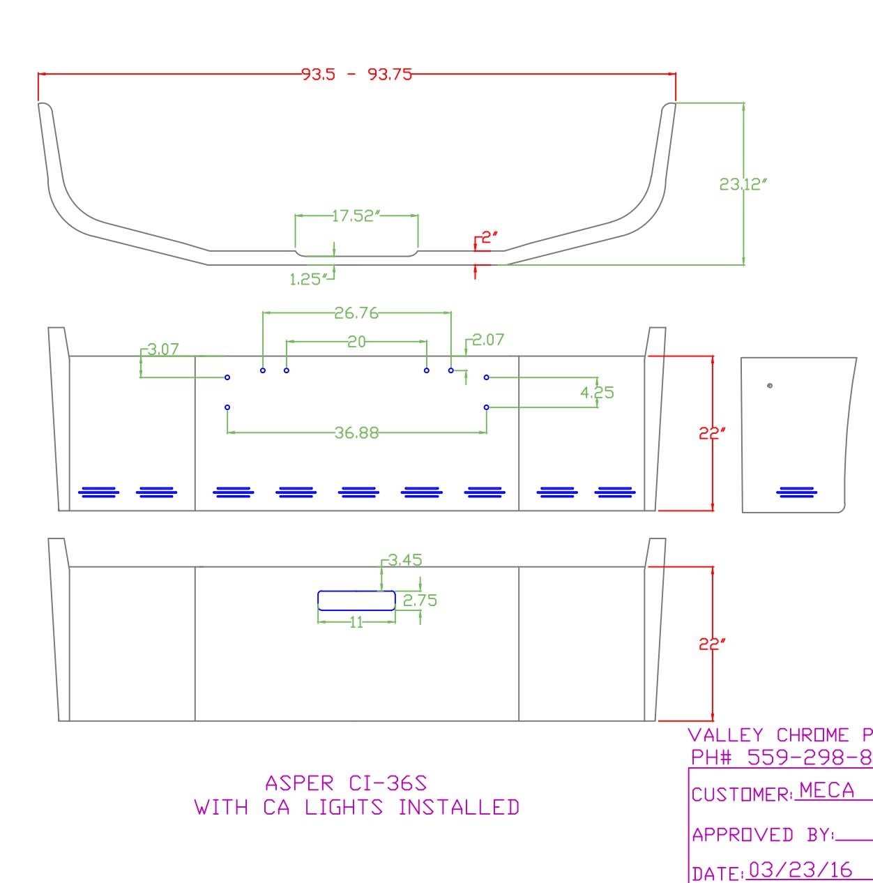 VALLEY CHROME BUMPER FL FLD 22'' W/ TOW 11 BB LIGHTS STAINLESS STEEL