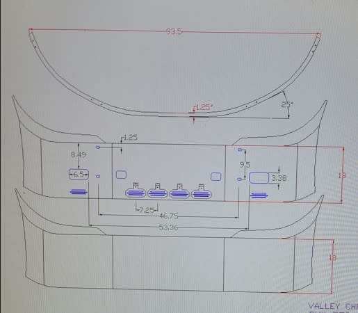 VALLEY CHROME BUMPER IHC PROSTAR 18'' S/S TOW FOG & 2 TOP AIRDAM EU-5010-17SX w/ 6 BB LIGTHS