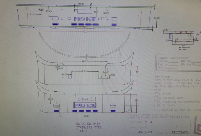 VALLEY CHROME BUMPER IHC PROSTAR 20'' S/S TOW FOG, TOP AIRDAM, 6 BB LIGHTS LED, NAME PRO ICE LIGHT BOX