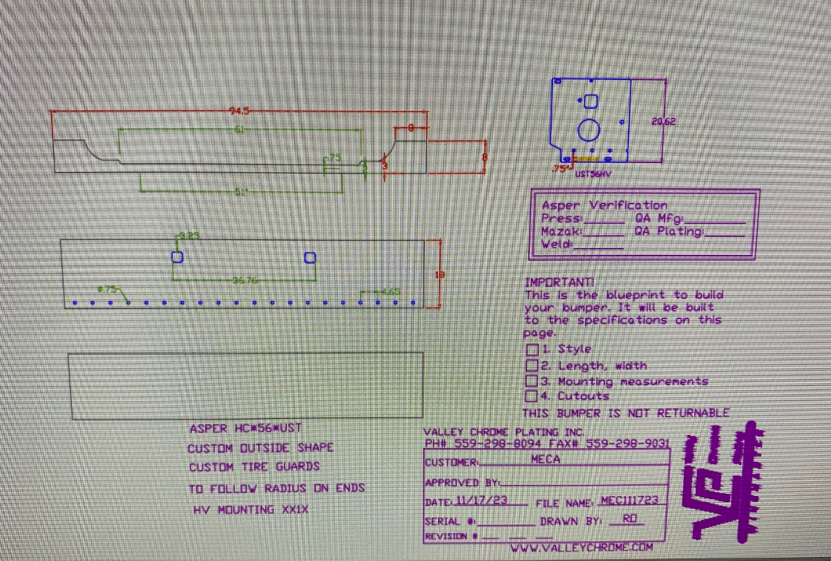 VALLEY CHROME BUMPER UNIV 18'' CONTOUR W/ ROUNDED TIRE GUARDS & 20-3/4" HOLES W/ UNIV MOUNTING FOR PB 365, 367, 388, 389, 567 & KW W990
