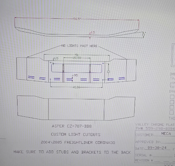 VALLEY CHROME BUMPER FL CORONADO 17.5''  AIR FLOW, w/ 8 BB LIGHTS 2-LINES