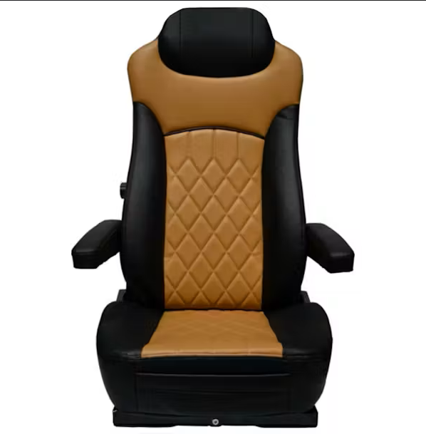 SEAT W/O BASE, FAUX LEATHER, BLACK/TAN, MANUAL LUMBAR SUPPORT, ADJUSTABLE ARMREST