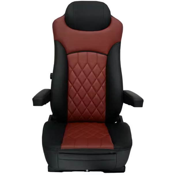 SEAT W/O BASE, FAUX LEATHER, BLACK/BURGUNDY, MANUAL LUMBAR SUPPORT, ADJUSTABLE ARMREST