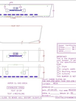 VALLEY CHROME BUMPER FL CENTURY 20'' 1996-2004 S/S 10 BB LIGHTS, TOW HOLES, & "CM RECYCLING" customer name