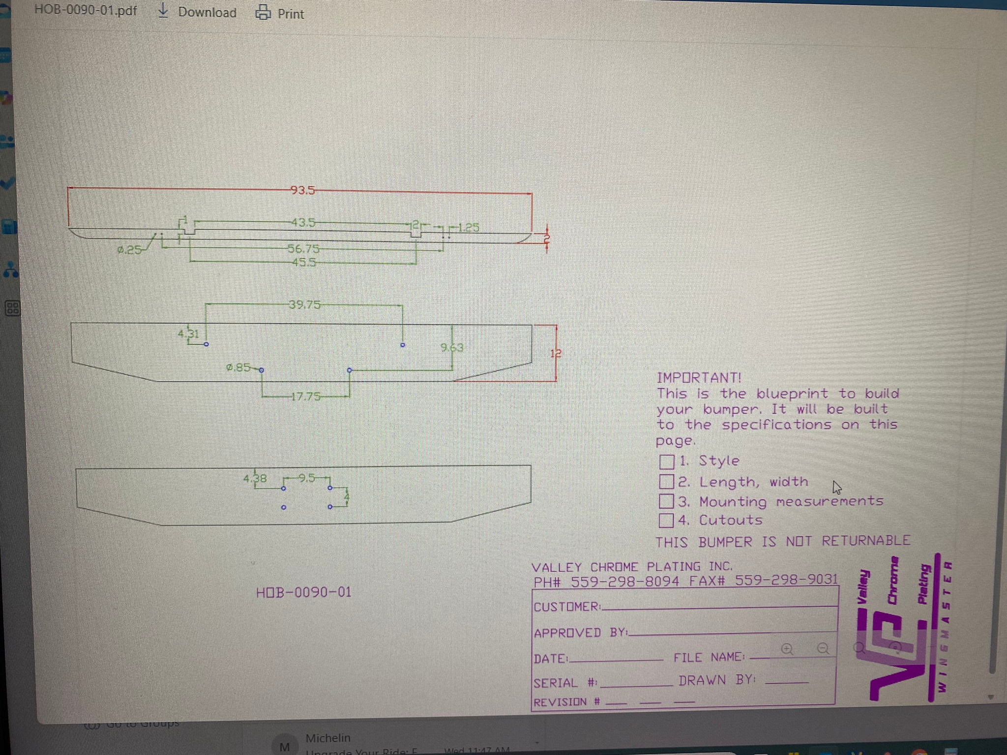 VALLEY CHROME BUMPER PB 388 12" HIGH CLEARANCE 2010 - NEWER