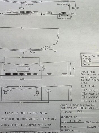 VALLEY CHROME BUMPER PB 579 18'' S/S, TOW, FOG, 9-BB LIGHTS W/ TWO LINES, FRENCH PLATE