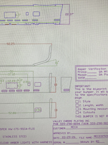 VALLEY CHROME BUMPER PB 384 18'' W/ TOW & FOG HOLES, 7 BB LED LIGHTS, FRENCH LIC PLATE, STAINLESS STEEL, S/S