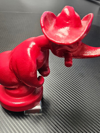 HOOD ORNAMENT ANGRY DUCK RED WITH HAT - SOLID ALUMINUM - MAY BE USED AS HOOD PULL HANDLE